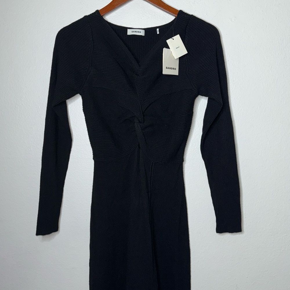 SANDRO WOOL & CASHMERE-BLEND SWEATER DREDS BLACK SIZE 38/M - Picture 6 of 12
